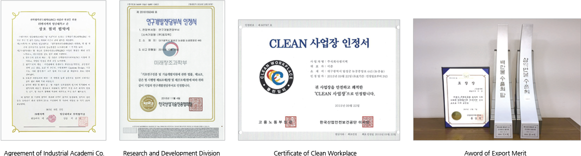 Agreement of Industrial Academi Co. Research and Development Division Certificate of Clean Aword of Export Merit